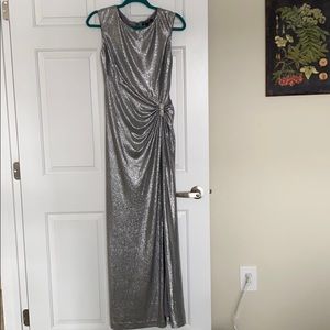 RALPH LAUREN floor length silver evening gown